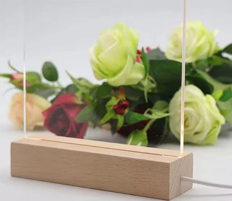 Şık 3D aydınlatılmış yeniden yazılabilir ahşap akrilik LED ekran stand lambası Masaüstü dekorasyonu